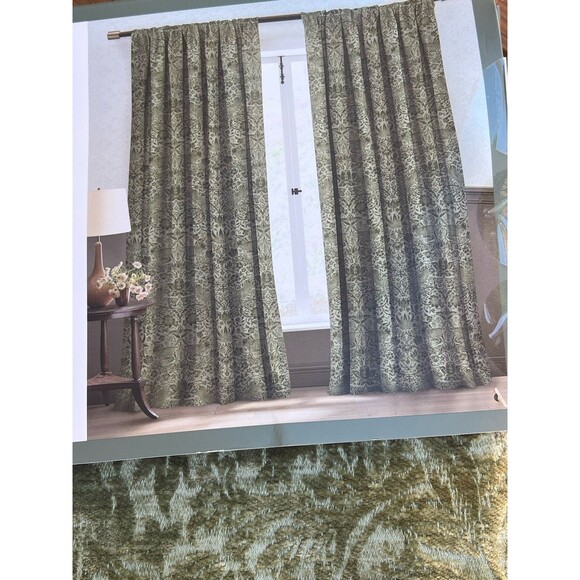 William Morris Window Curtains Panels 38X96 Strawberry Thief Green Embossed 2 PC - Picture 7 of 11